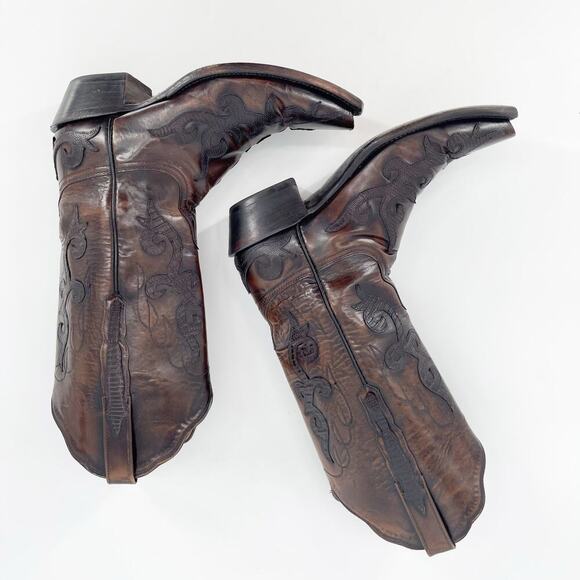 Lucchese Classics Brown Exotic Lizard Leather Overlay Western Cowgirl Boot sz 7 - Picture 4 of 12